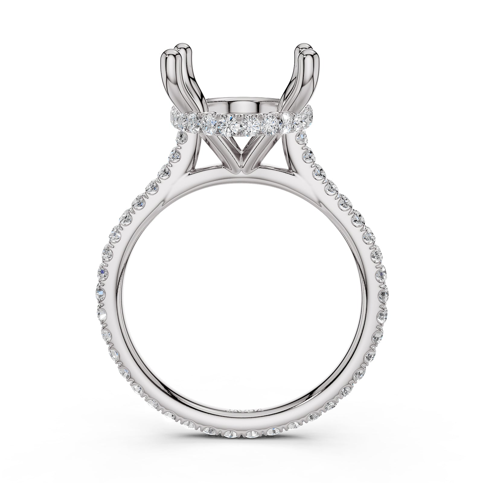 Cathedral Style Halo French U Pave Set Semi Mount Lab Grown Diamond Engagement Ring 0.55Ct.